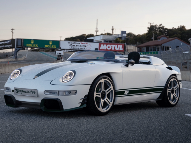 View-of-a-white-sports-car-with-green-details-on-a-race-track