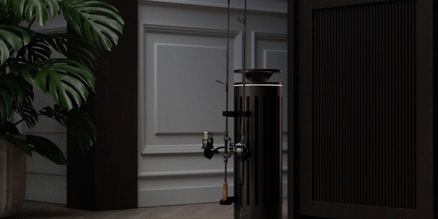 Fishing-rod-holder-in-front-of-white-stucco-wall-with-two-routes-elegantly-shown