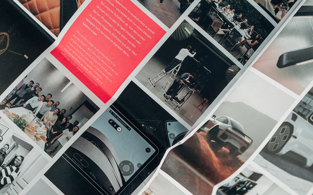 Close-up-of-the-magazine-with-a-view-of-several-images-such-as-group-photos-of-colleagues-Shanghai-cars-UI-UX-and-other-projects-by-studiokurbos