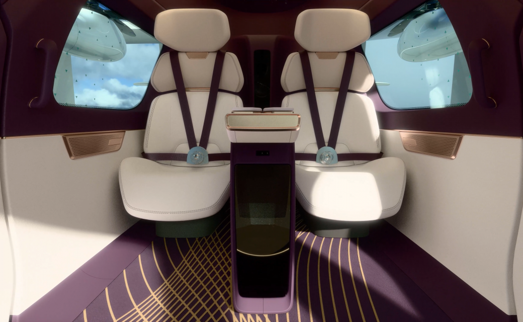 pilot’s-perspective-view-of-both-rear-seats-in-cream-beige-with-purple-sky-and-floor-including-golden-details