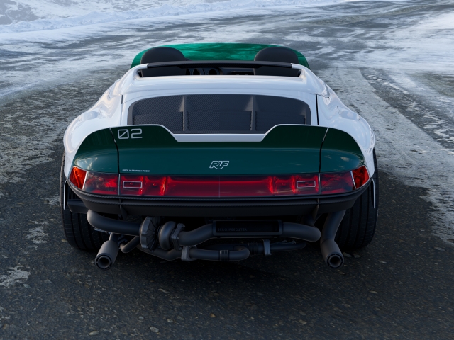 Rendering-of-a-sports-car-from-behind-on-a-lightly-veiled-road-color-of-the-car-green-white-with-red-lights