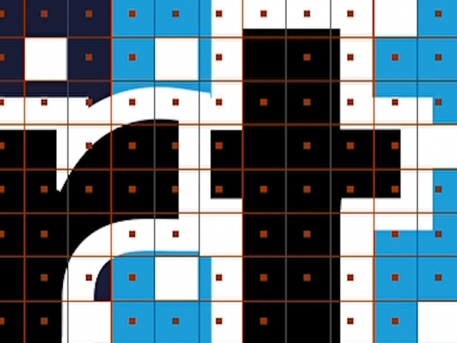 detail-photo-of-grid-with-lettering-in-black-blue-white-with-red-grid-lines-and-dots