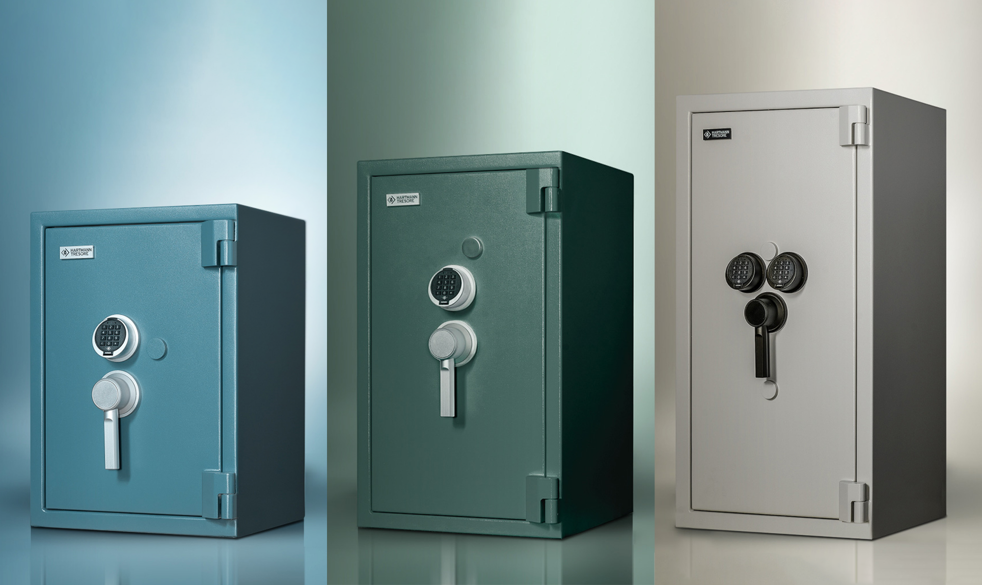 Three-Sizes-from-Hartmann-Tresore-called-Simonas-from-the-right-to-the-left-big-beige-safe-middle-green-small-blue