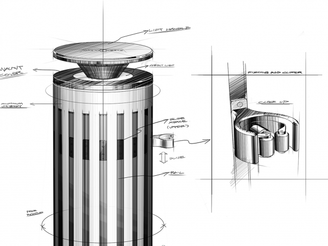 hand-drawings-of-product-Kraken-in-side-view-product-is-in-shape-of-tapered-cylinder-with-slats