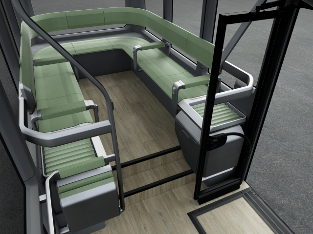 Rendering-eines-fahrzeuginnenraumes-mit-grünen-sitzgelegenheiten-und-hellbraunen-packet