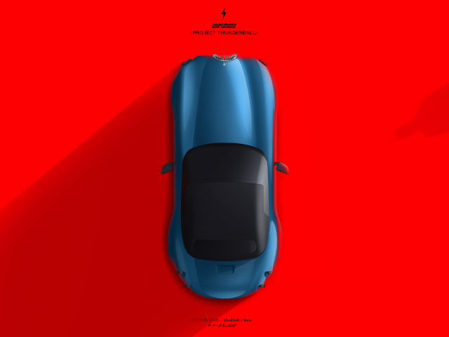 Top-view-of-an-exterior-sports-car-blue-with-red-background